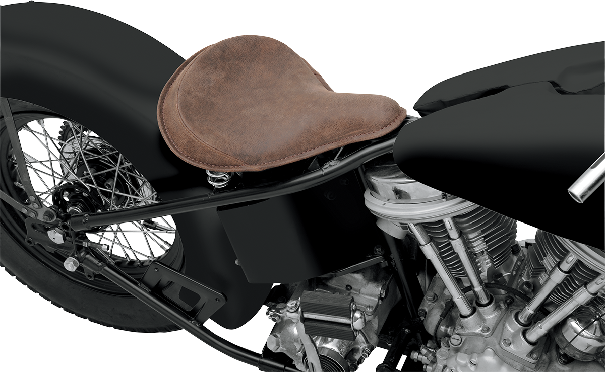 DRAG SPECIALTIES SEATS, Drag Specialties Seats Spring Solo Seat - Large Distressed Brown Leather with Perimeter Stitch Part 0806-0050