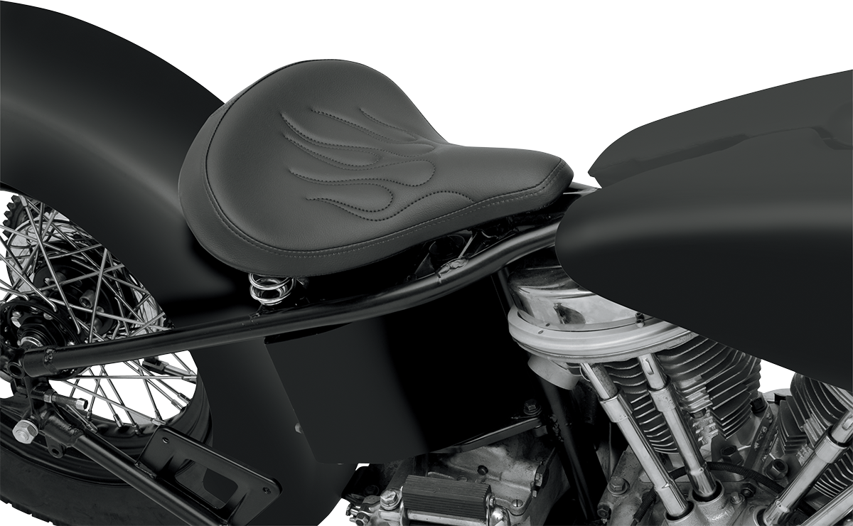 DRAG SPECIALTIES SEATS, DRAG SPECIALTIES SEATS Spring Solo Large Motorcycle Seat - Black Vinyl with Flame Stitching, Part 0806-0051