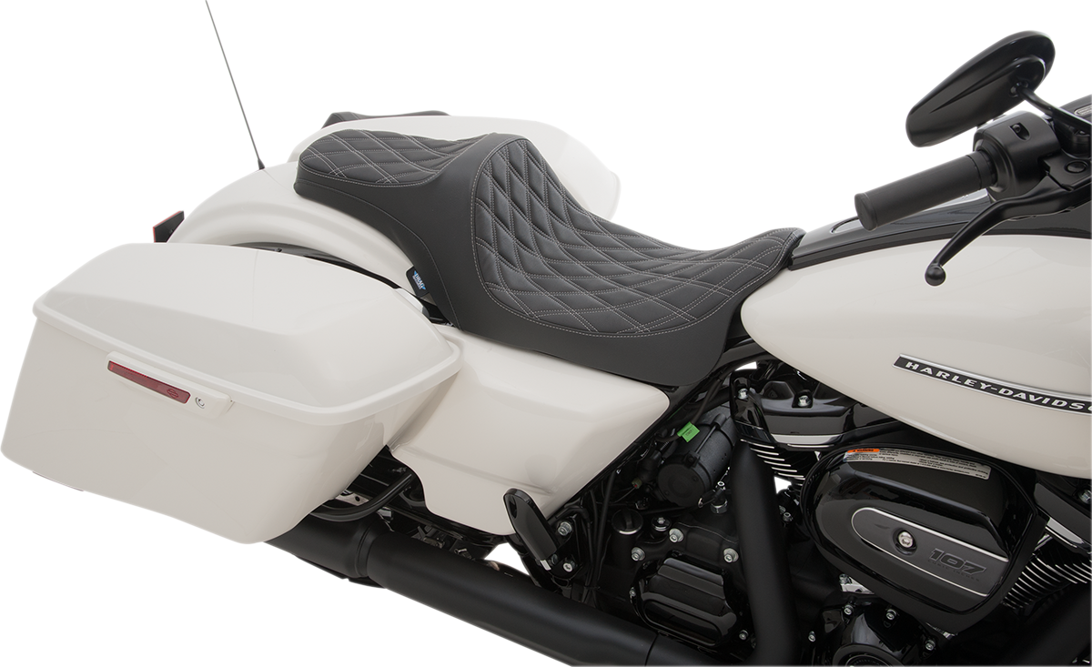 DRAG SPECIALTIES SEATS, DRAG SPECIALTIES SEATS Predator III Seat for Harley-Davidson FL '08-'23, Double Diamond Silver Stitching, Part #0801-1115