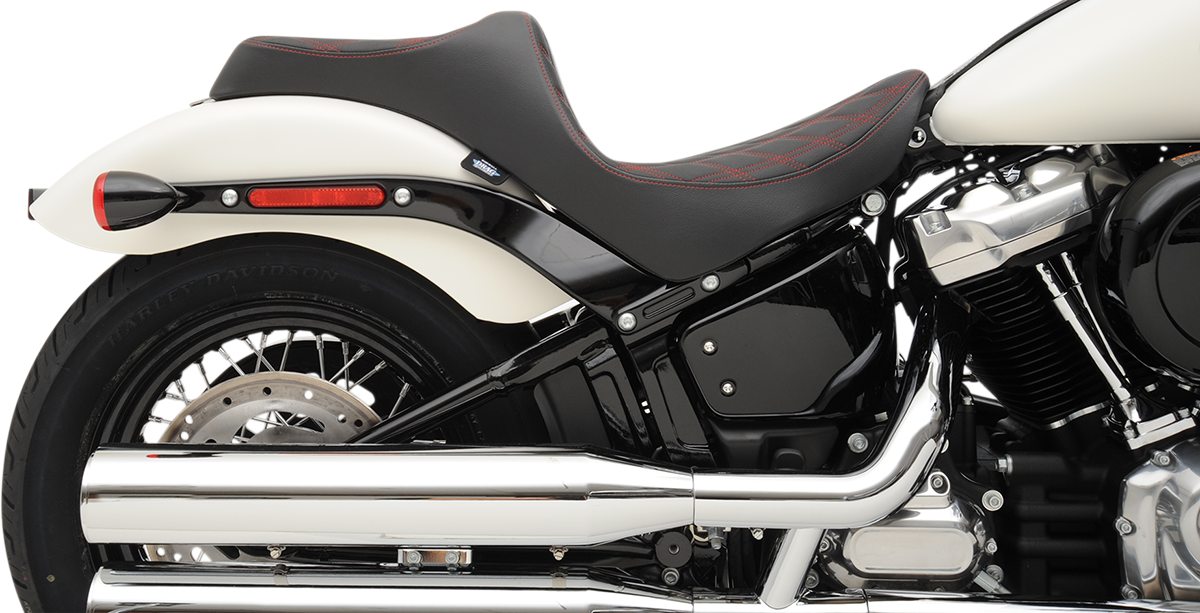 DRAG SPECIALTIES SEATS, DRAG SPECIALTIES SEATS Predator III Seat - Double Diamond Red Stitching for Harley FX/FL '18-'23, Part #0802-1147