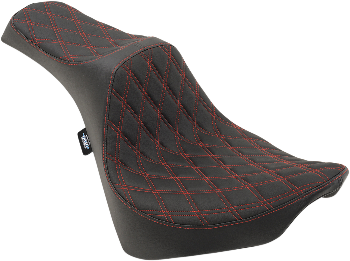 DRAG SPECIALTIES SEATS, DRAG SPECIALTIES SEATS Predator III Seat - Double Diamond Red Stitching for Harley FX/FL '18-'23, Part #0802-1147