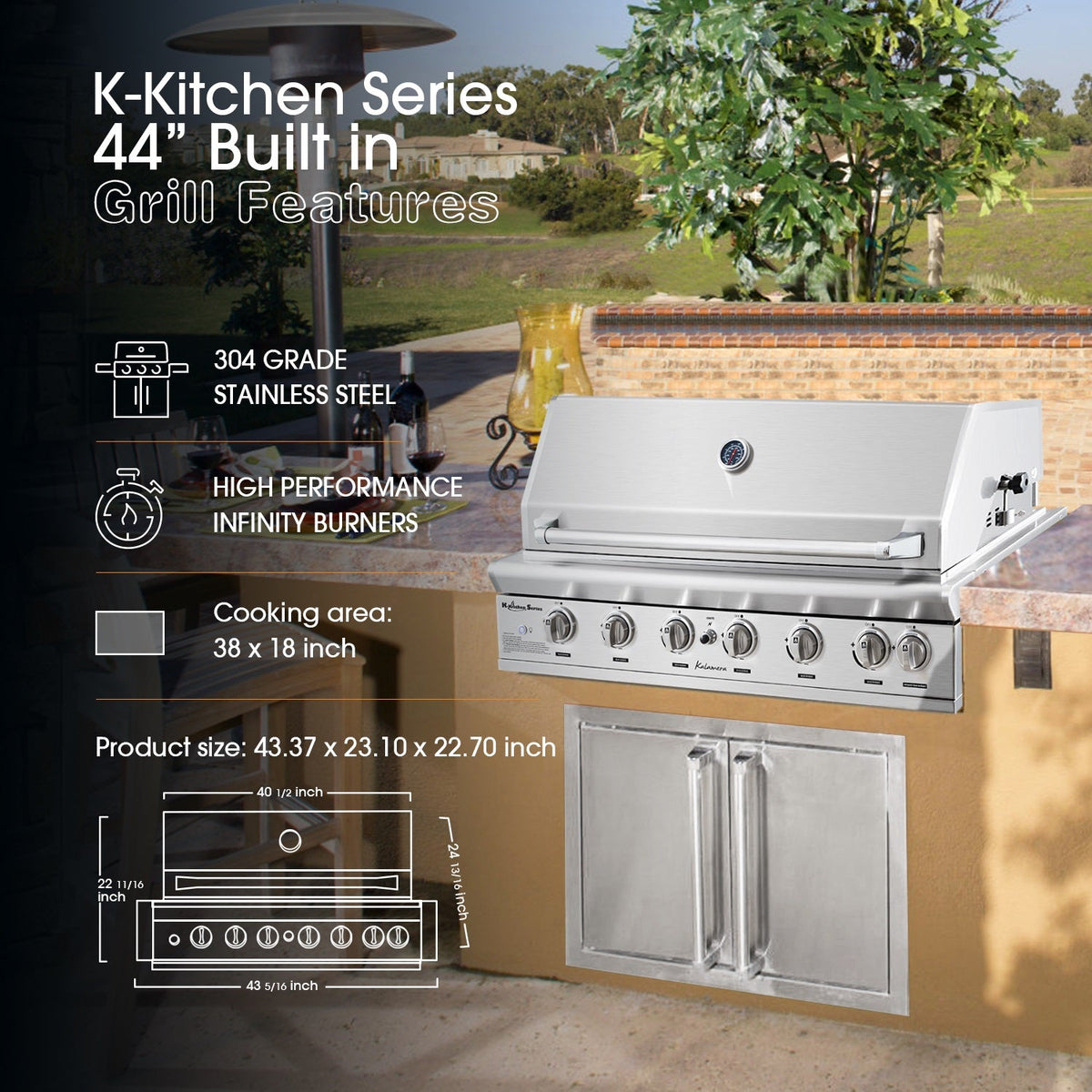 Kalamera 43inch built-in 6-burner Outdoor S/S Grill K-kitchen Series