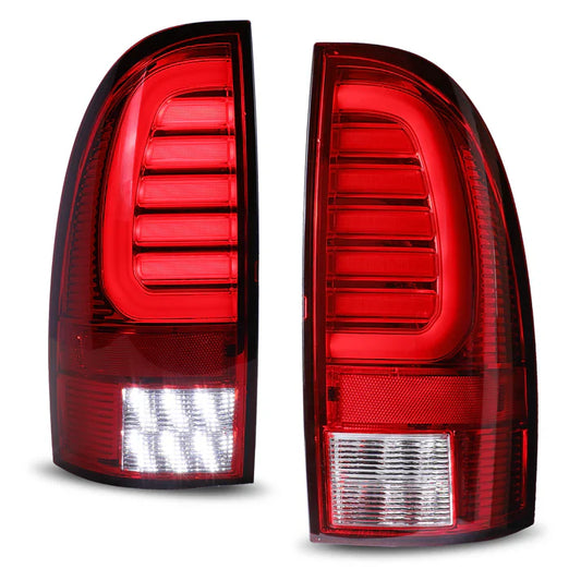 Winjet 2005-2015 Toyota Tacoma LED Sequential Tail Light w/Red Turn Signal - Chrome / Red
