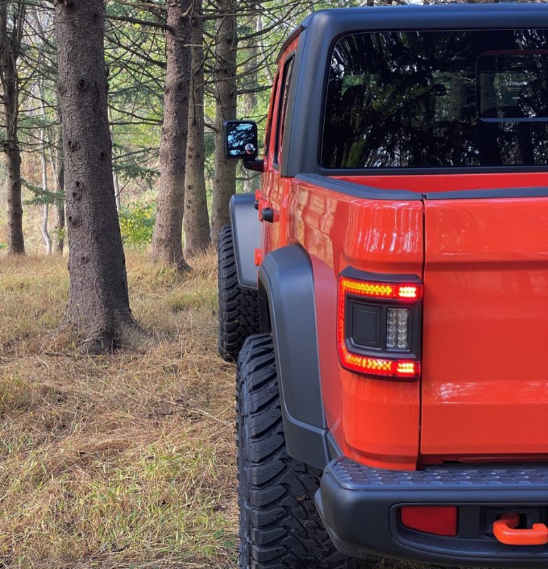 Jeep Gladiator JT displaying ORACLE Lighting Flush Mount LED Tail Lights with stylish functionality.