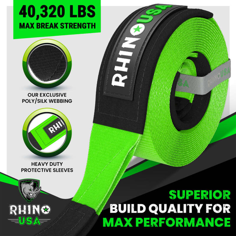 Rhino USA Recovery Tree Saver Strap 4Inx10Ft (Green)