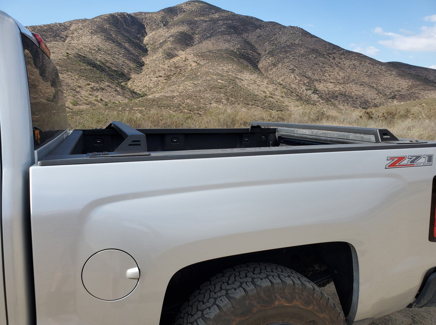 2014-2018 Silverado/Sierra 1500 Bed Rack by Range Industries, displaying the truck bed without a tent, emphasizing the rack's clean design.