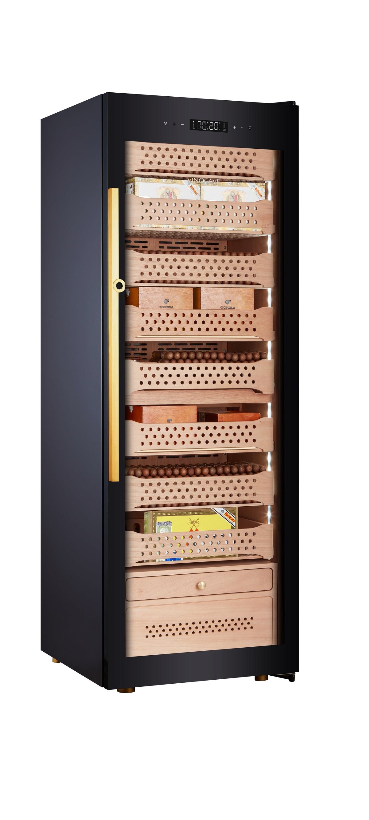 Afidano 1500 Count Cigar Humidor Cabinet Exterior in Steel, Temperature and Humidity Control with Touch Panel