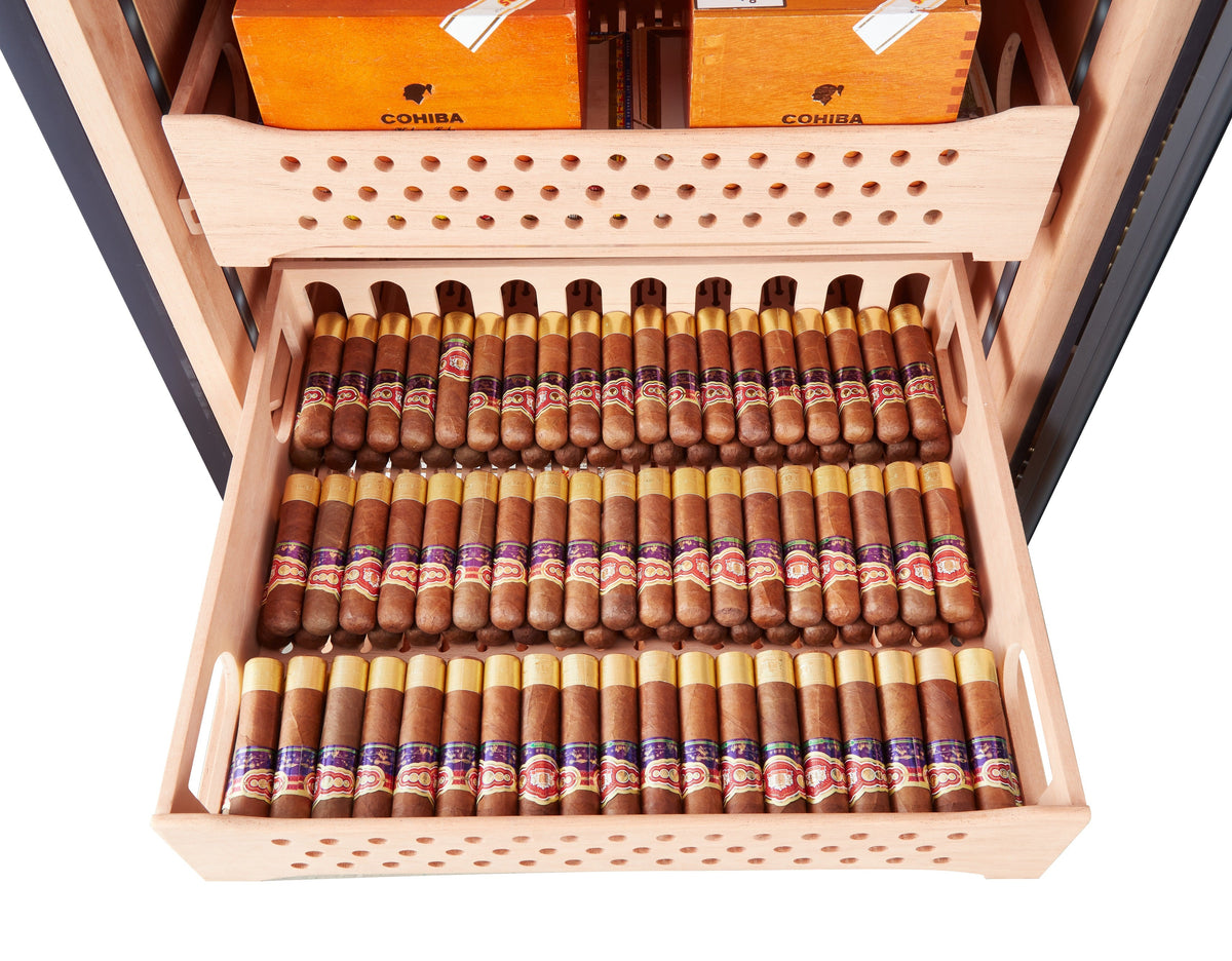 Afidano 1500 Count Cigar Humidor Cabinet Exterior in Steel, Temperature and Humidity Control with Touch Panel