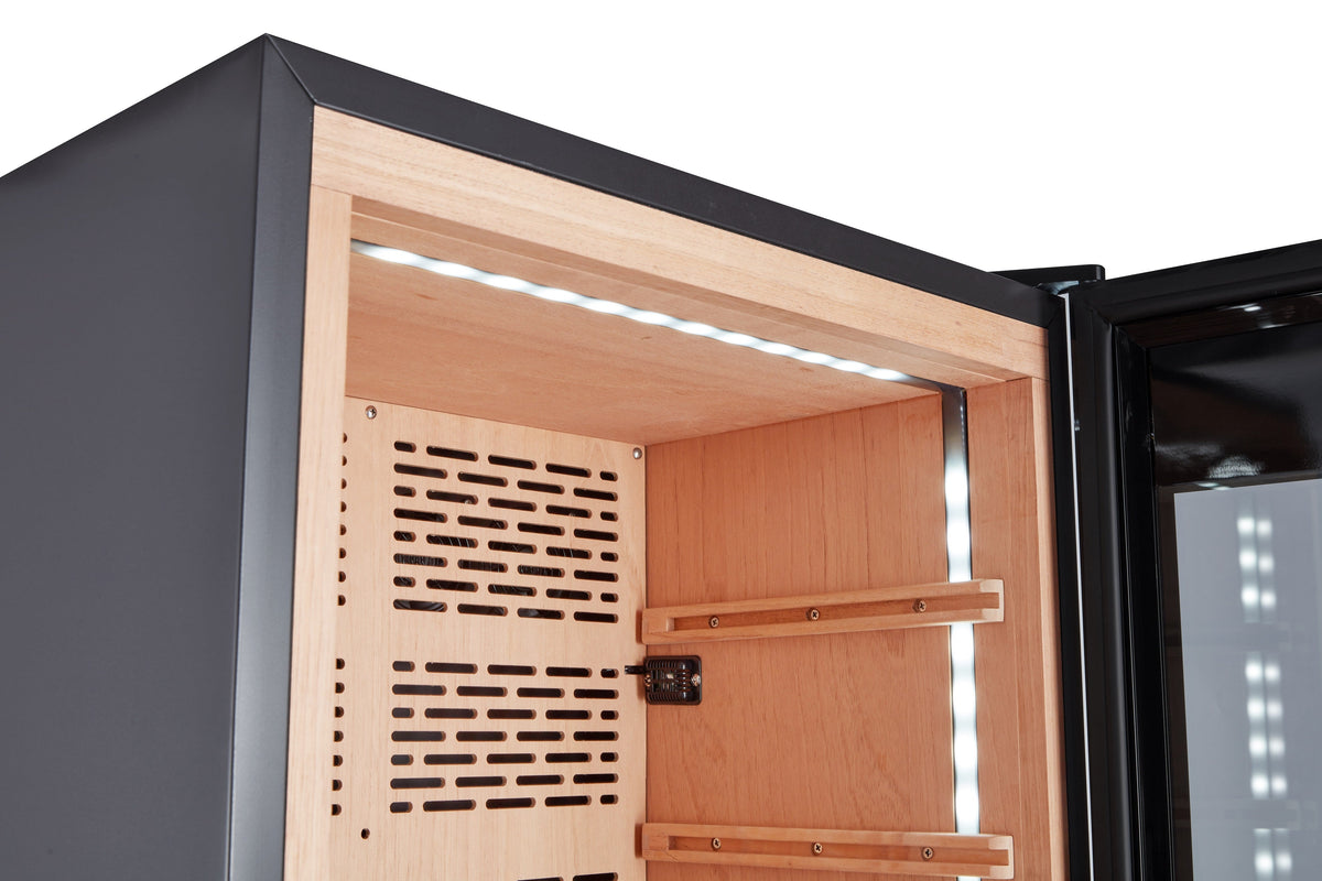 Afidano 1500 Count Cigar Humidor Cabinet Exterior in Steel, Temperature and Humidity Control with Touch Panel