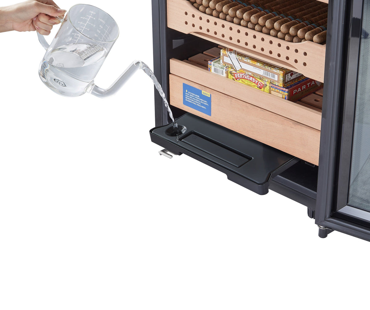 Afidano 850 Count Cigar Humidor Cabinet Exterior in Steel, Temperature and Humidity Control with Touch Panel
