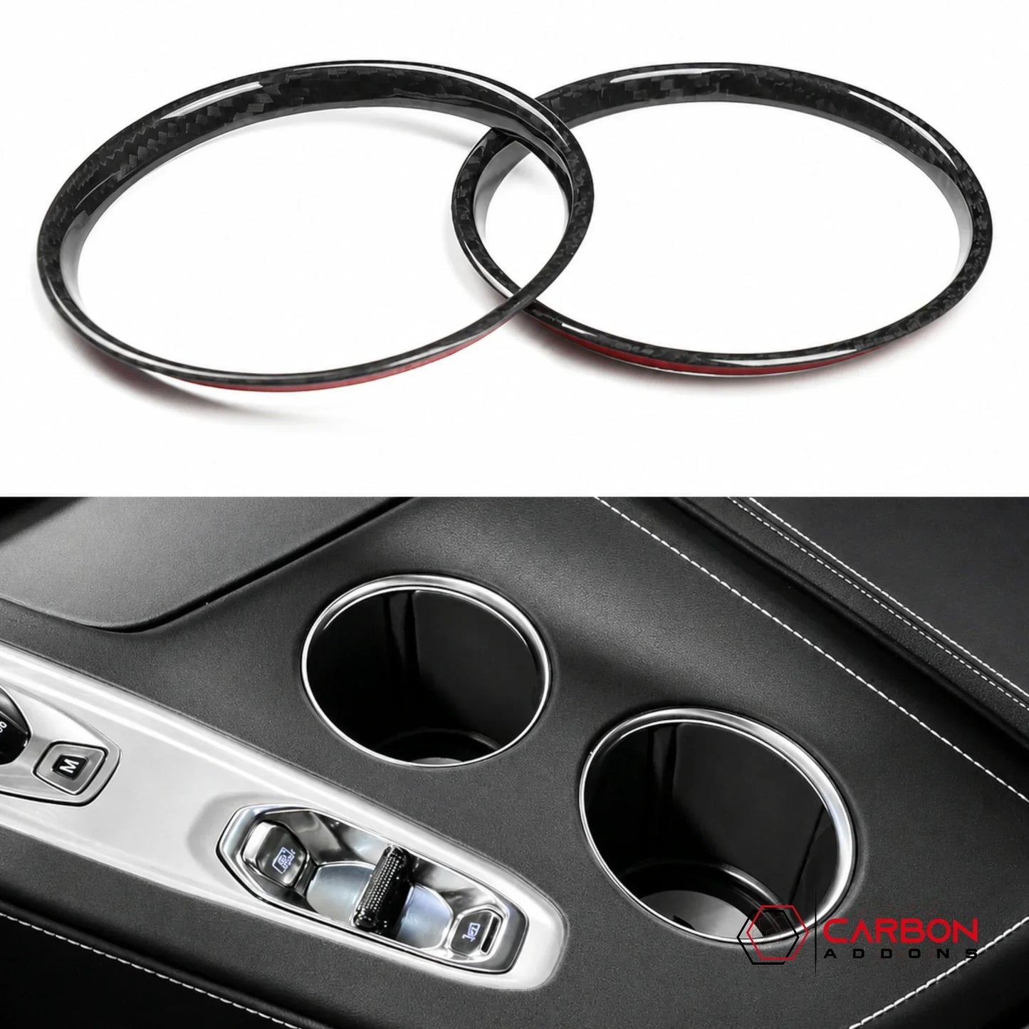 2026+ Corvette C8 Real Carbon Fiber Center Console Cup Holder Ring Trim Covers Real Carbon Fiber