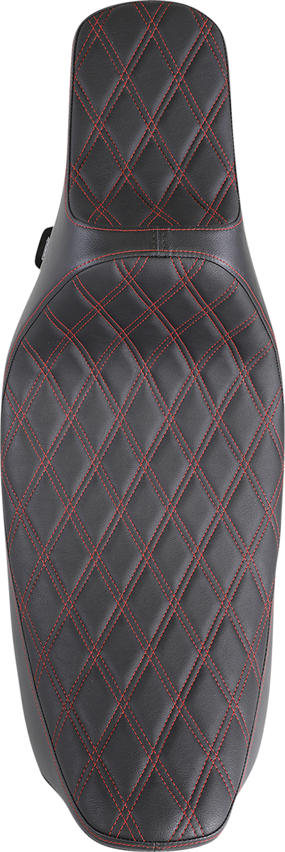 DRAG SPECIALTIES SEATS, Drag Specialties Seats Extended Reach Predator III Seat for Harley FL Models 1999-2007 – Black with Red Stitching