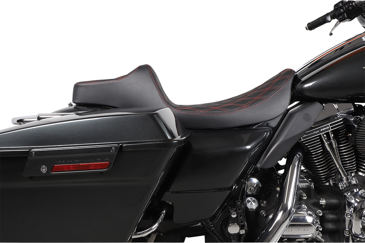 DRAG SPECIALTIES SEATS, Drag Specialties Seats Extended Reach Predator III Seat for Harley FL Models 1999-2007 – Black with Red Stitching