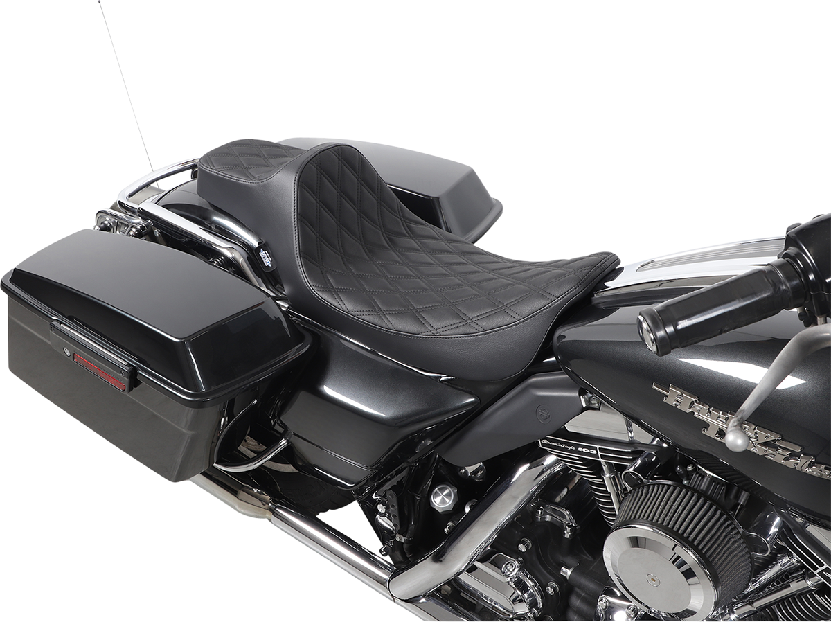 DRAG SPECIALTIES SEATS, Drag Specialties Seats Extended Reach Predator III Seat for Harley FL '99-'07 – Double Diamond Black Stitching