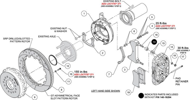 Wilwood kit rear XRS4R big ford new style 2.50 offset 14.00 rotor GT