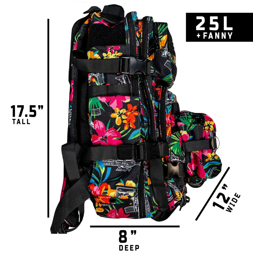 Close-up of the unique floral pattern on Combat Iron Apparel's 25L Sack™ Original All-Day Molle Backpack with Pouch.