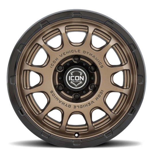 ICON Alloys Rancho 17x8.5 / 6x5.5 / 0mm / 4.75in BS Satin Bronze Wheel w/ Gloss Black Lip