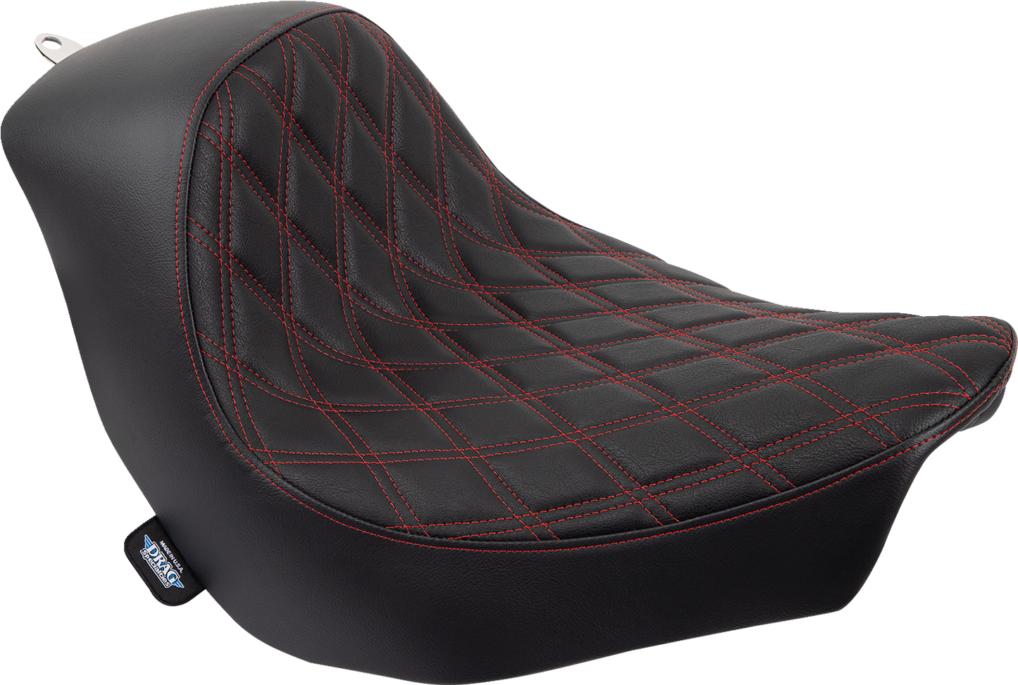 DRAG SPECIALTIES SEATS, DRAG SPECIALTIES SEATS Solo Seat - Double Diamond with Red Stitching for FL/FX '18-'23 (Part #0802-1515)