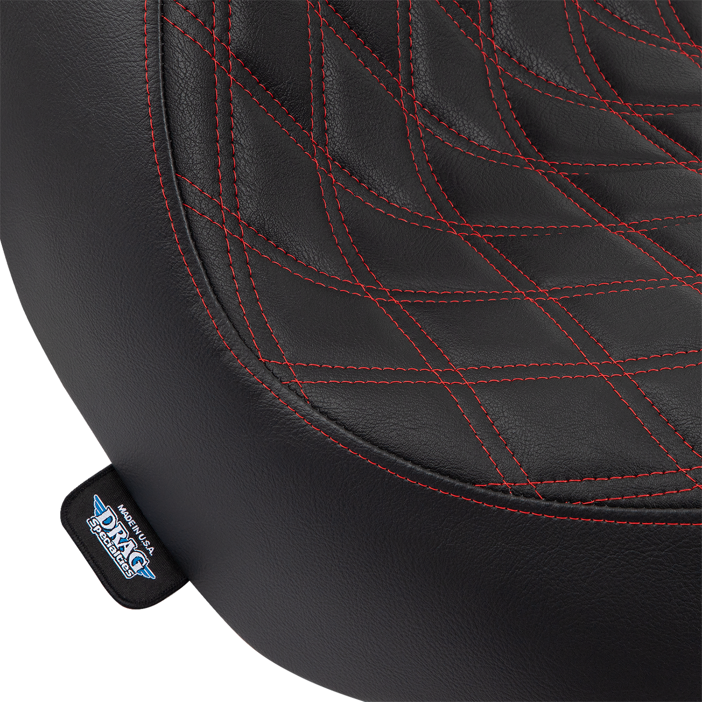 DRAG SPECIALTIES SEATS, DRAG SPECIALTIES SEATS Solo Seat - Double Diamond with Red Stitching for FL/FX '18-'23 (Part #0802-1515)