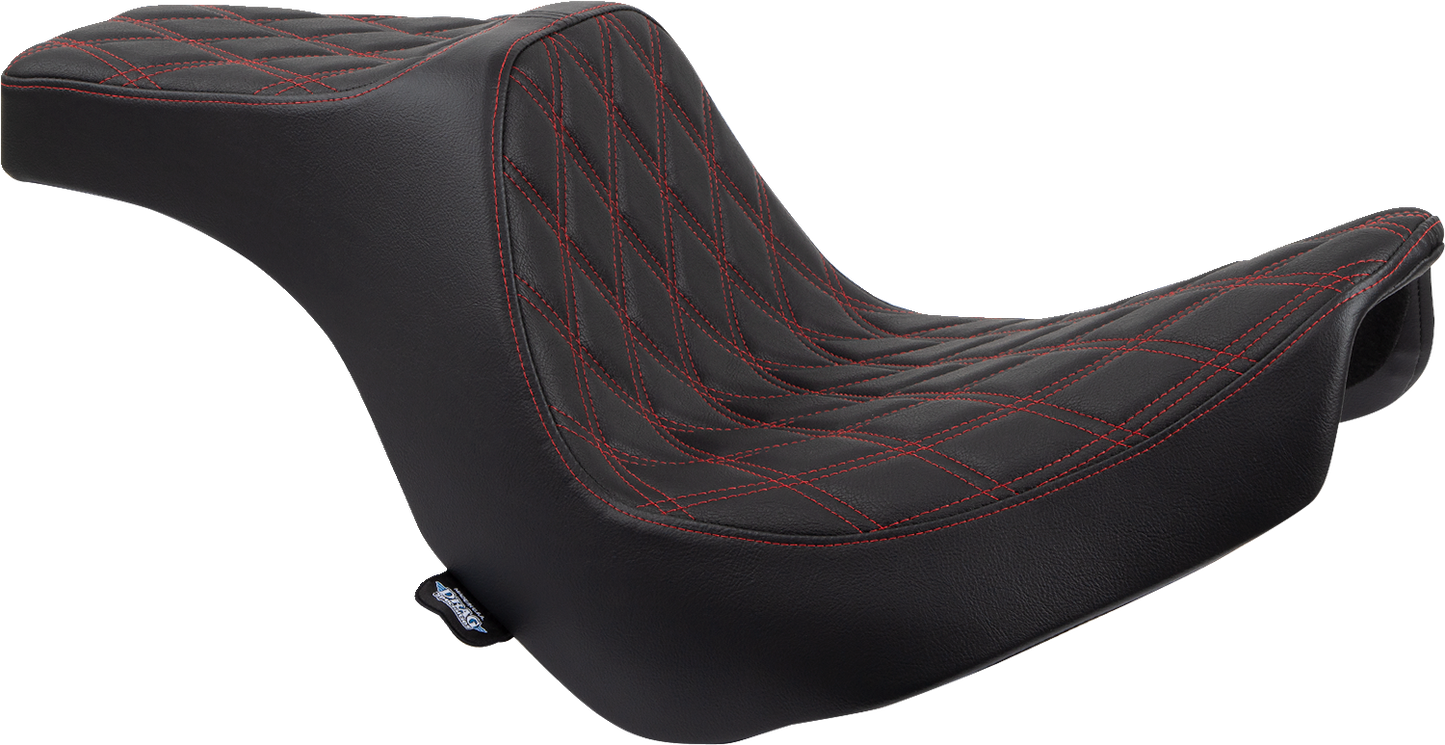 DRAG SPECIALTIES SEATS, Drag Specialties Seats Predator III 2-Up Seat for FL/FX 2018-2024 with Vinyl Cover and Red Stitching
