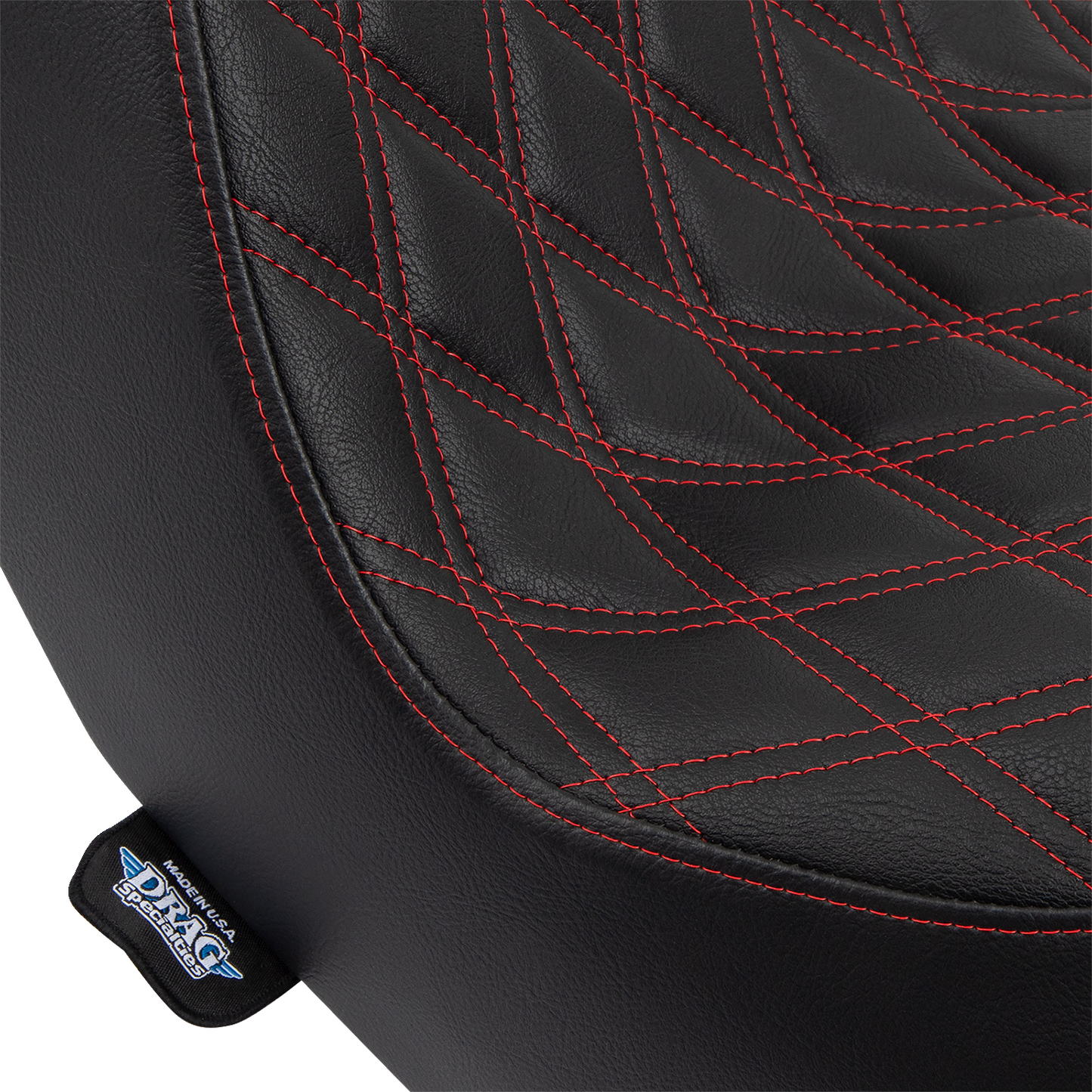 DRAG SPECIALTIES SEATS, Drag Specialties Seats Predator III 2-Up Seat for FL/FX 2018-2024 with Vinyl Cover and Red Stitching