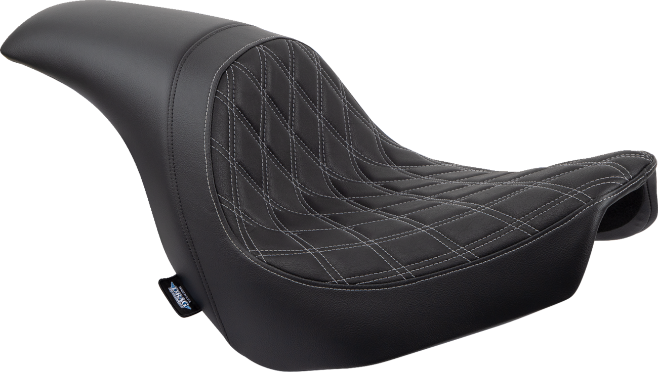 DRAG SPECIALTIES SEATS, DRAG SPECIALTIES SEATS Predator Double Diamond Vinyl Seat with Silver Stitching for Harley-Davidson FLSB/FXLR (2018-2023) Part #0802-1518