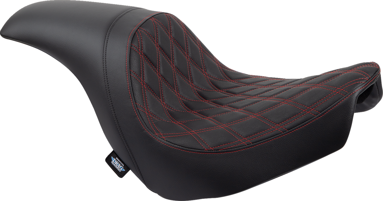 DRAG SPECIALTIES SEATS, DRAG SPECIALTIES SEATS Predator Seat with Double Diamond Vinyl and Red Stitching for Harley FLSB/FXLR '18-'23 (Part #0802-1519)