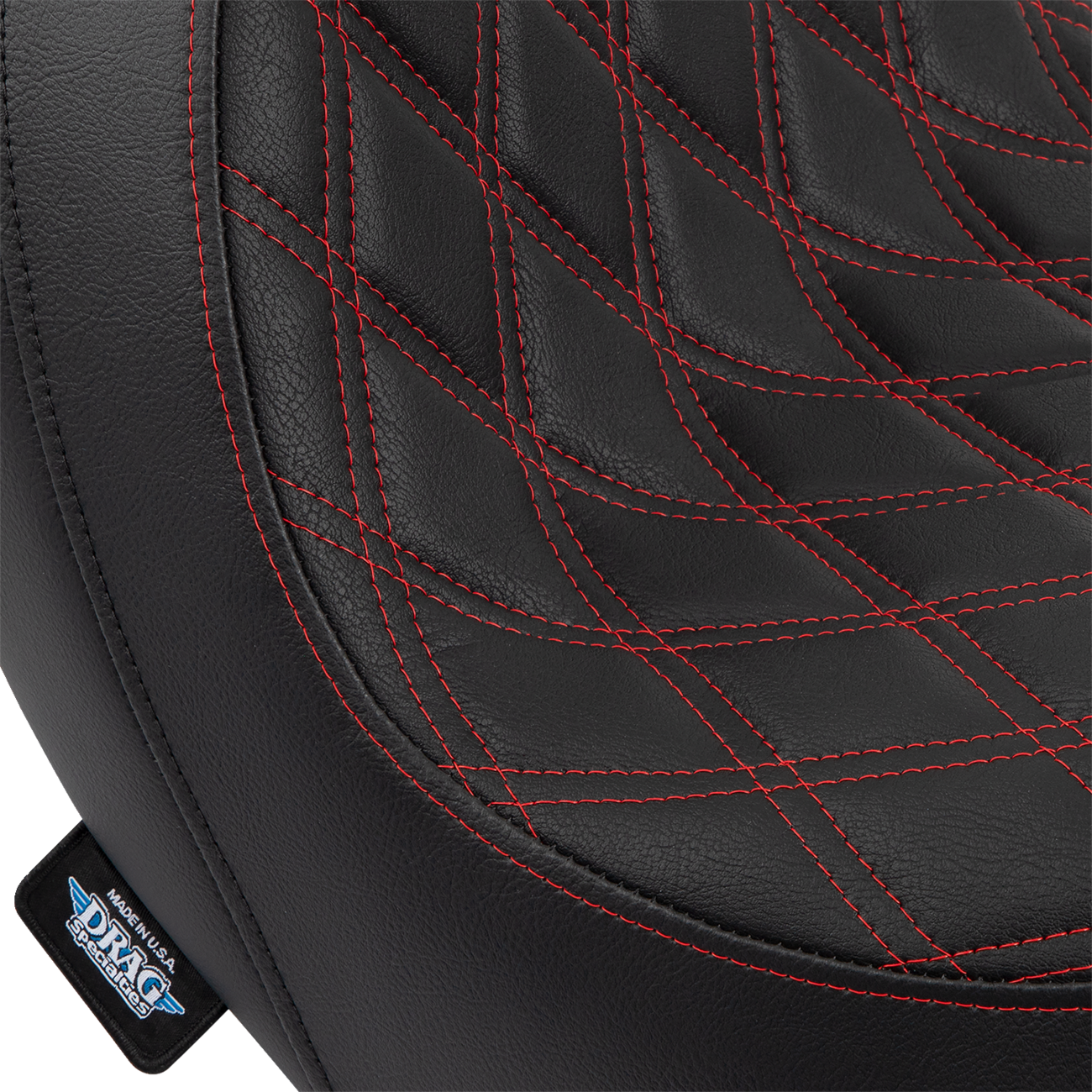DRAG SPECIALTIES SEATS, DRAG SPECIALTIES SEATS Predator Seat with Double Diamond Vinyl and Red Stitching for Harley FLSB/FXLR '18-'23 (Part #0802-1519)