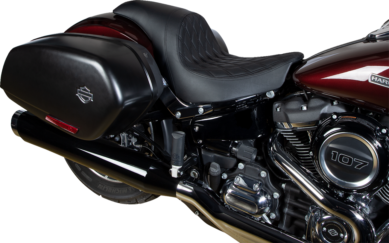 DRAG SPECIALTIES SEATS, Drag Specialties Seats Predator Seat - Double Diamond with Black Stitching for Harley Fat Bob and Softail Models 2018-2023
