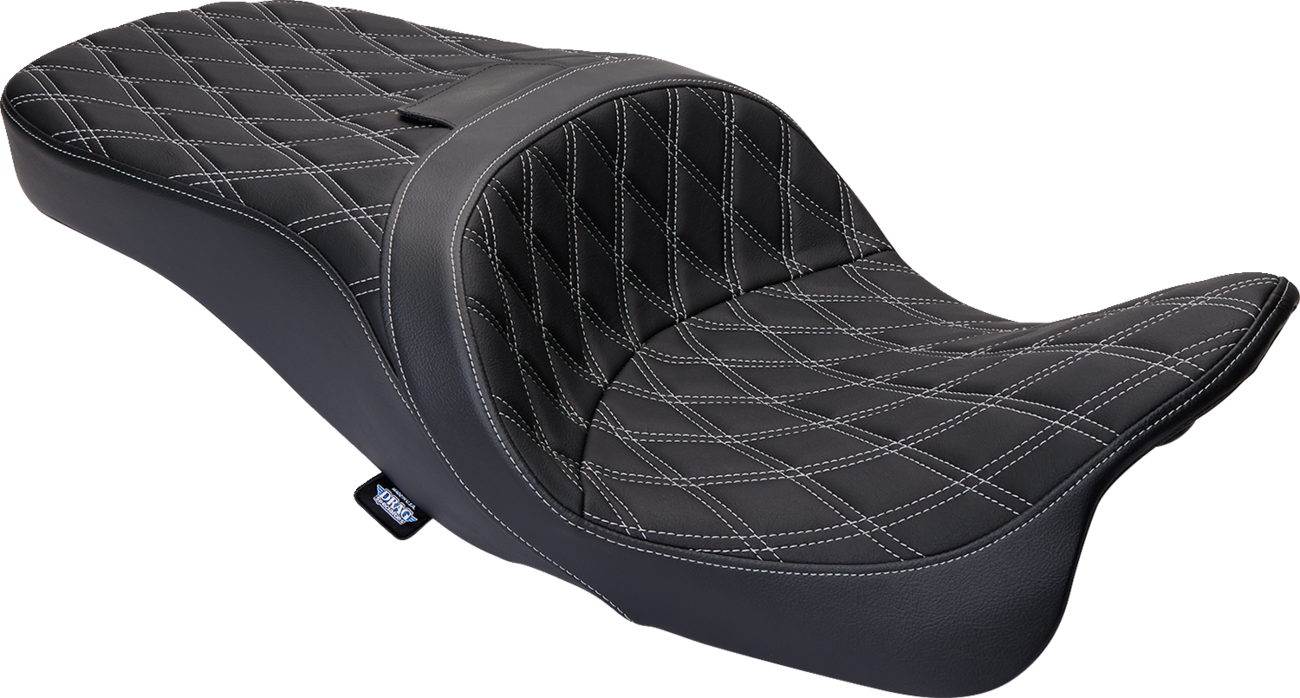 DRAG SPECIALTIES SEATS, DRAG SPECIALTIES SEATS Freedom Seat with Vinyl Cover and Double Diamond Silver Stitch for Harley FLH 2009-2023 – Part Number 0801-1482