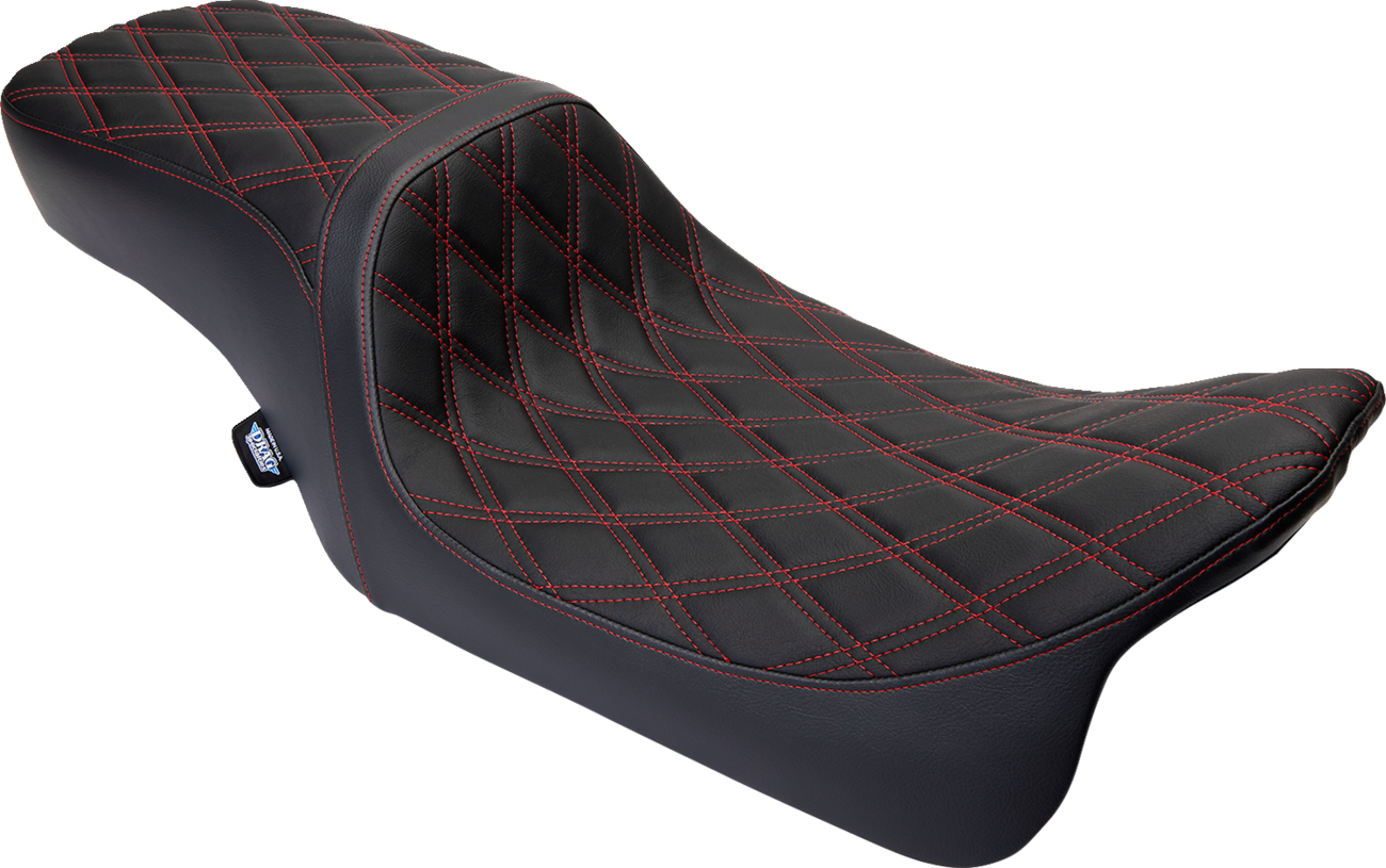 DRAG SPECIALTIES SEATS, Drag Specialties Seats Predator 2-Up Seat with Vinyl Cover and Double Diamond Red Stitch for Harley FL 2008-2023 - Part Number 0801-1494