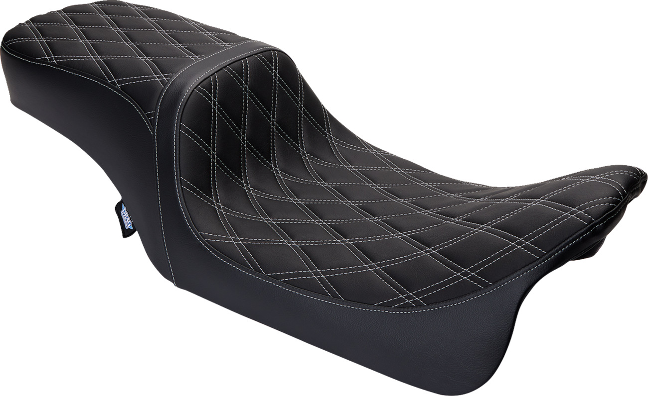 DRAG SPECIALTIES SEATS, Drag Specialties Seats Predator 2-Up Seat with Vinyl Cover and Double Diamond Silver Stitch for Harley FL 2008-2023, Part #0801-1492