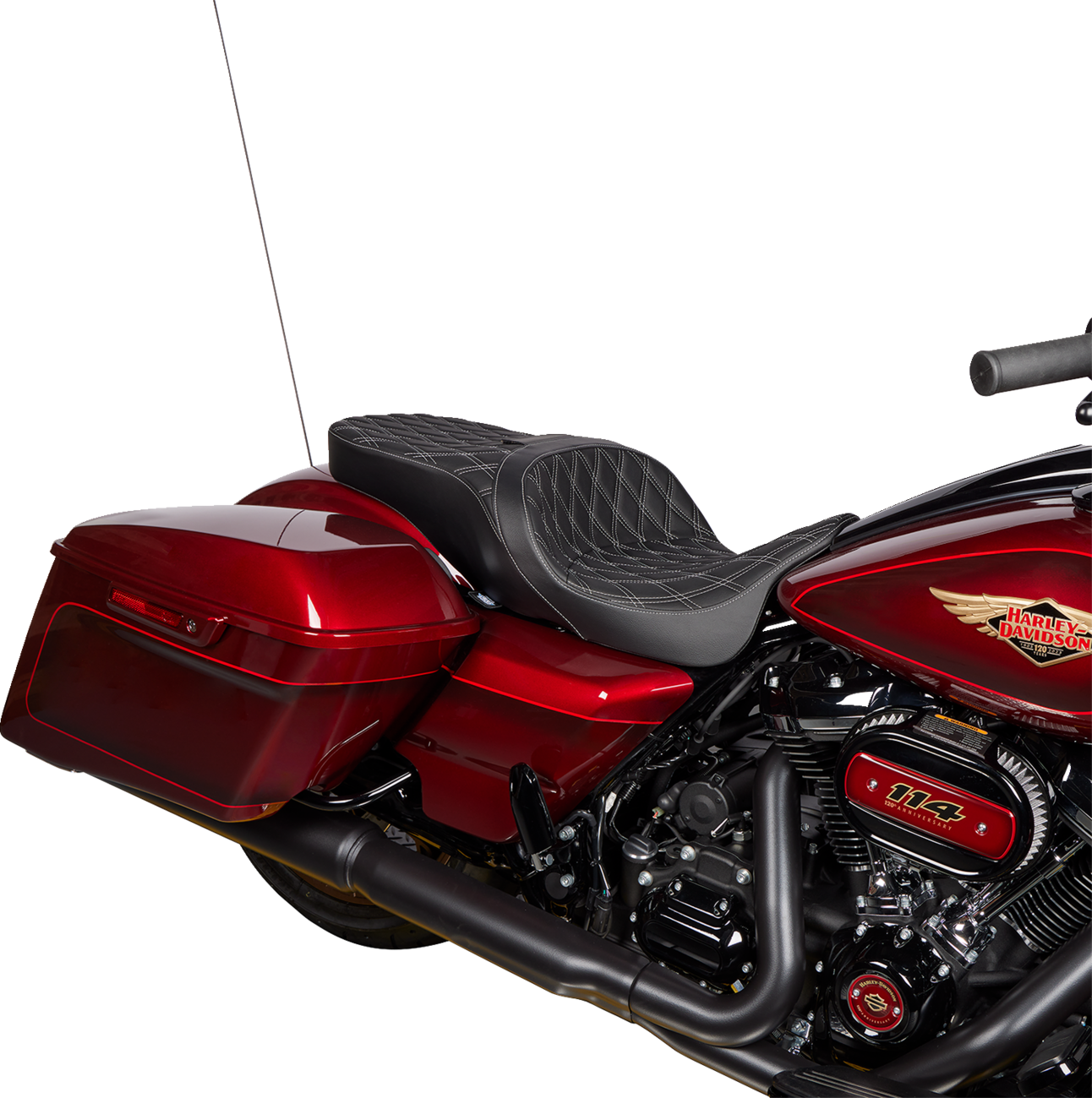 DRAG SPECIALTIES SEATS, DRAG SPECIALTIES SEATS Freedom Seat with Vinyl Cover and Double Diamond Silver Stitch for Harley FLH 2009-2023 – Part Number 0801-1482