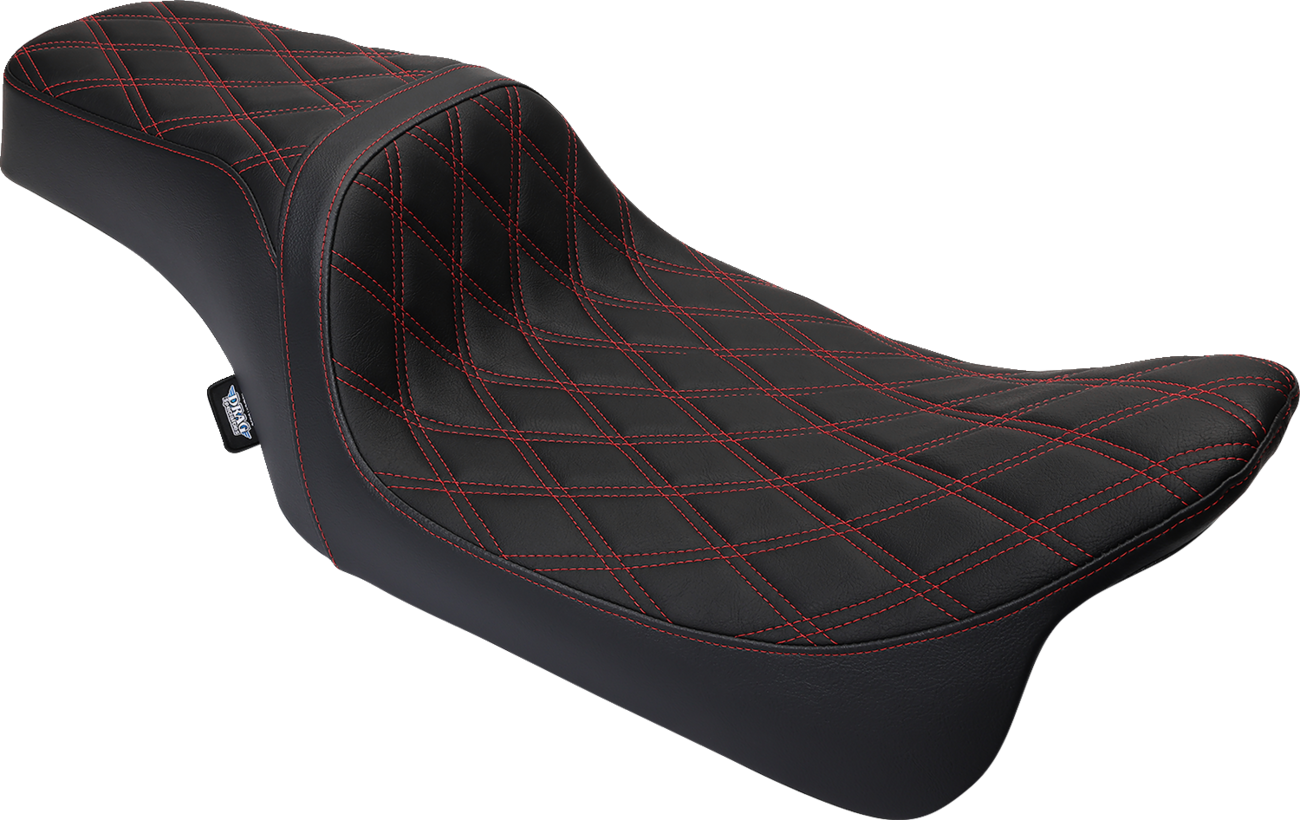 DRAG SPECIALTIES SEATS Predator 1Up Seat with Vinyl Cover, Double Diamond Red Stitch for Harley FLH 2008-2023 (Part Number 08011491)