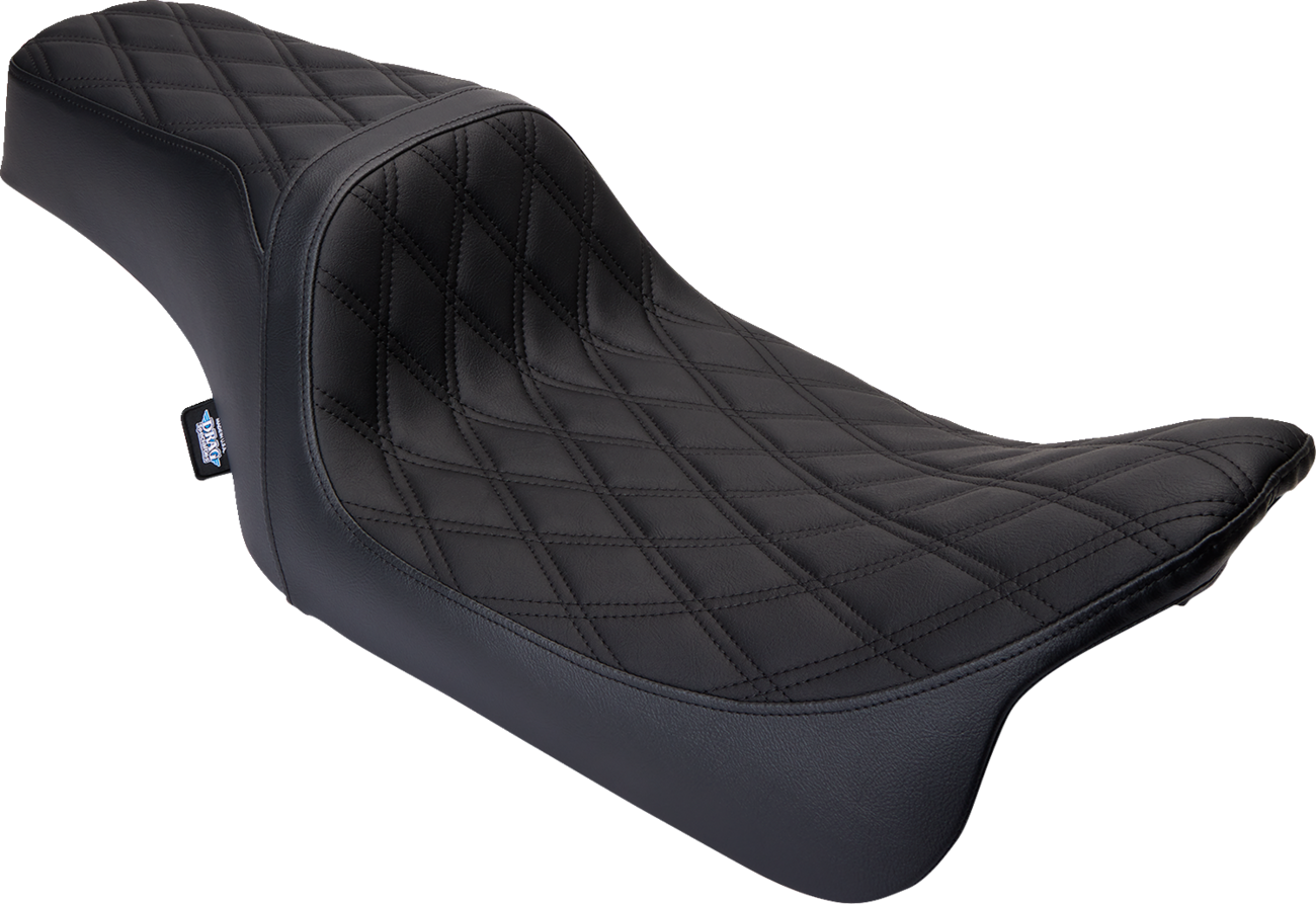 DRAG SPECIALTIES SEATS, DRAG SPECIALTIES SEATS Predator 1Up Seat - Vinyl, Double Diamond Black Stitch for Harley FLH 2008-2023 (Part #0801-1483)