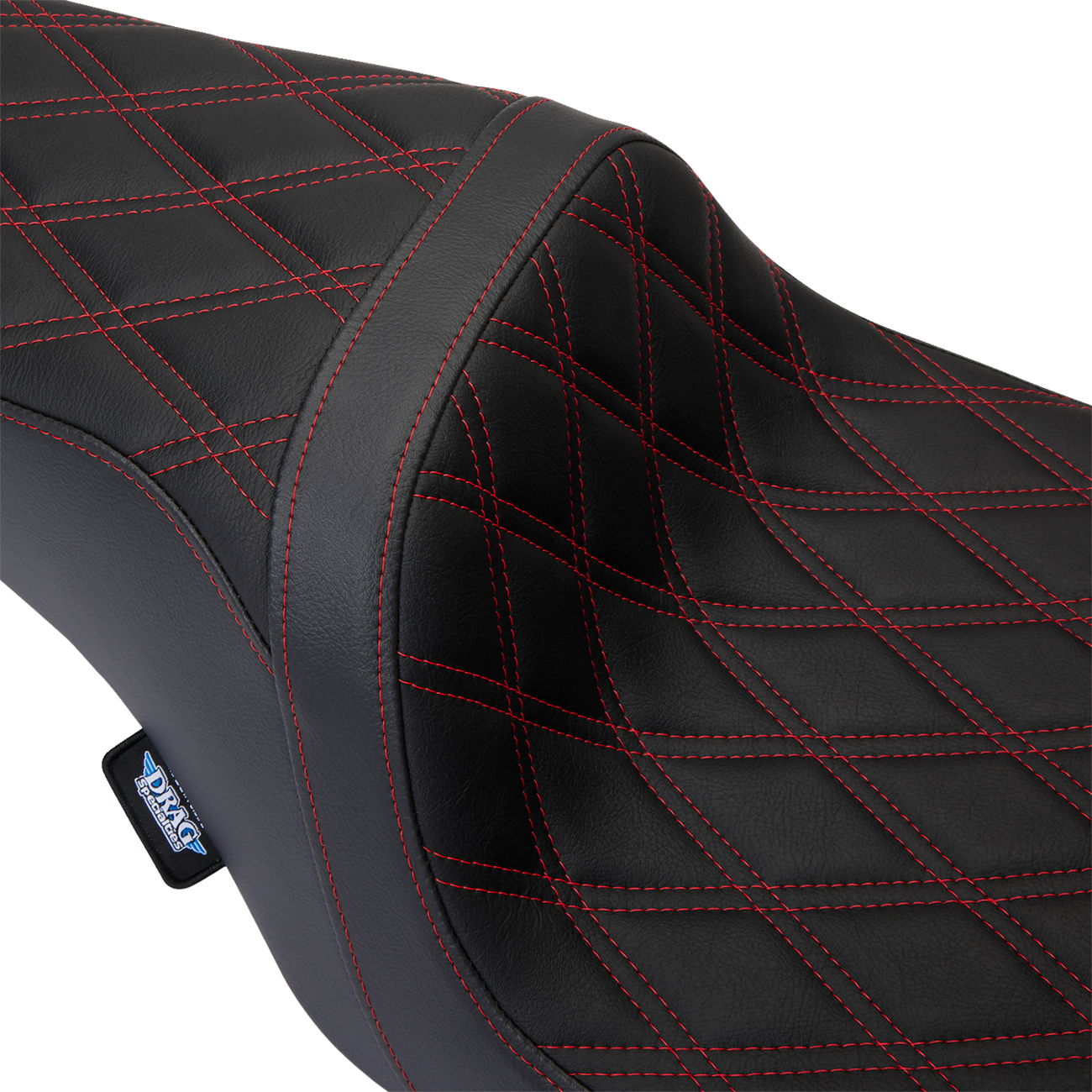 DRAG SPECIALTIES SEATS Predator 1Up Seat with Vinyl Cover, Double Diamond Red Stitch for Harley FLH 2008-2023 (Part Number 08011491)