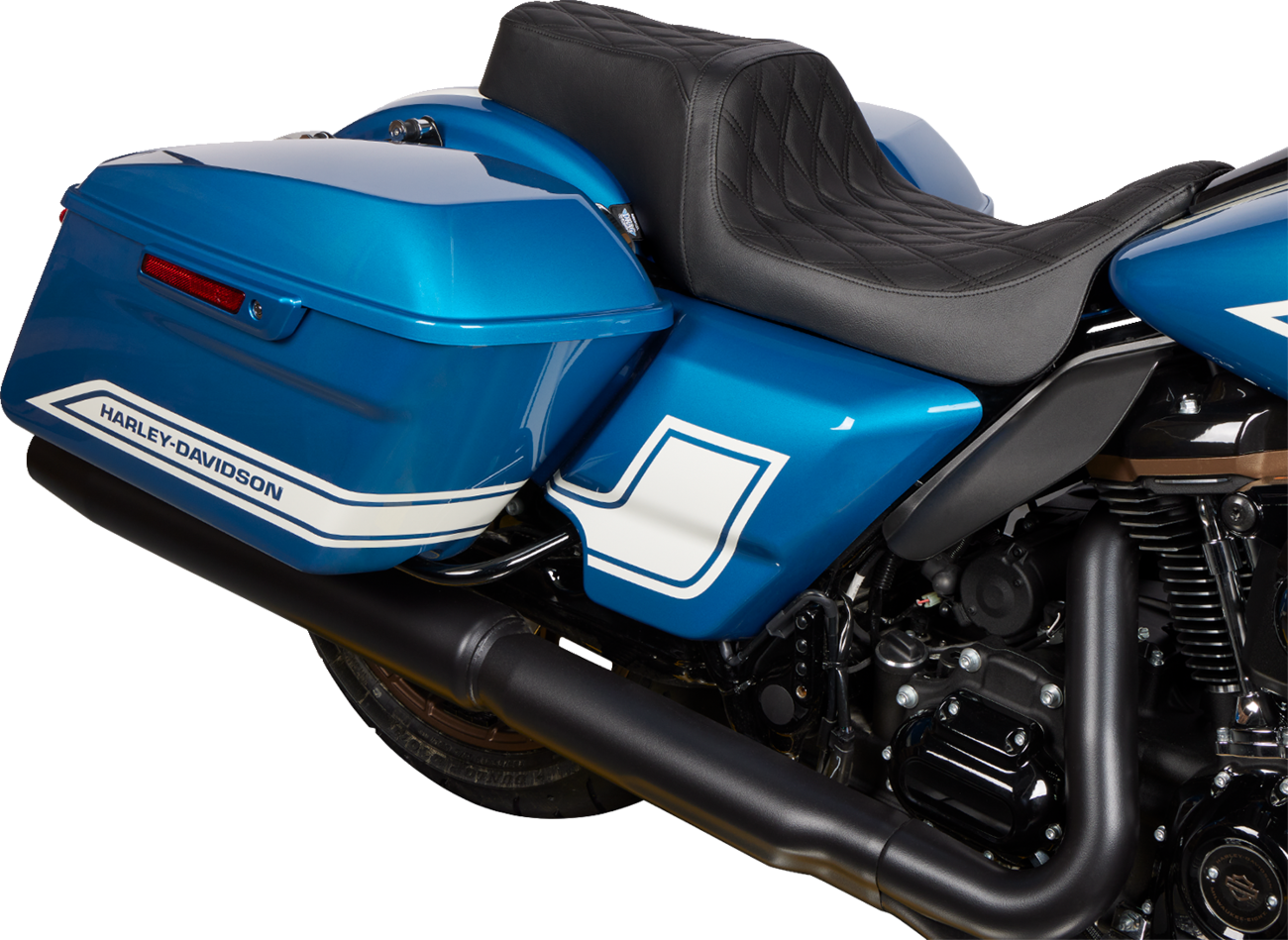 DRAG SPECIALTIES SEATS, DRAG SPECIALTIES SEATS Predator 1Up Seat - Vinyl, Double Diamond Black Stitch for Harley FLH 2008-2023 (Part #0801-1483)