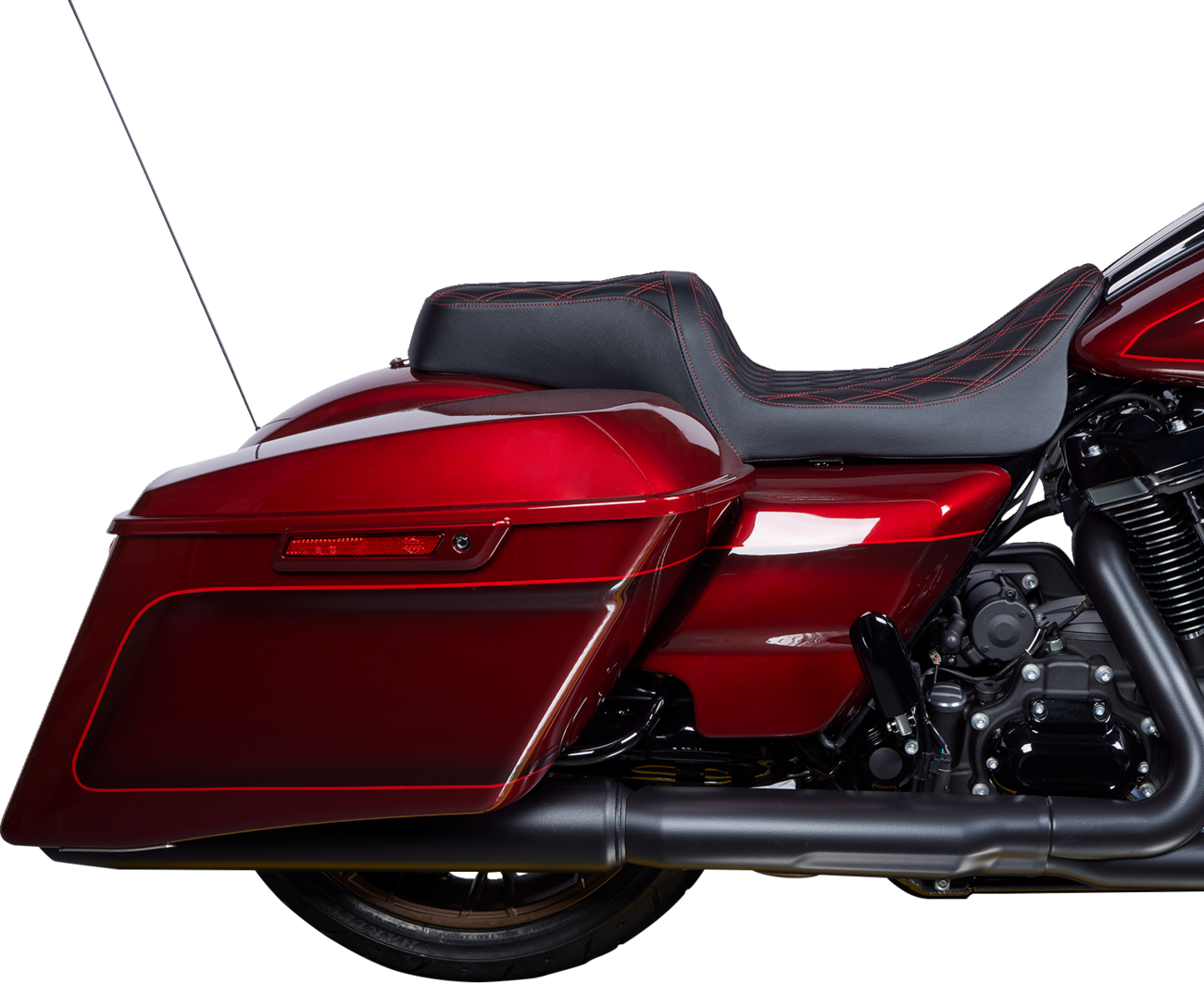 DRAG SPECIALTIES SEATS Predator 1Up Seat with Vinyl Cover, Double Diamond Red Stitch for Harley FLH 2008-2023 (Part Number 08011491)