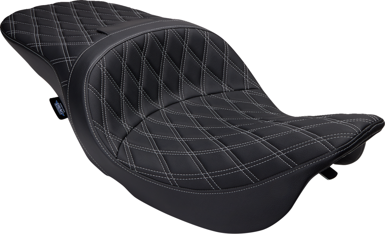 DRAG SPECIALTIES SEATS, Drag Specialties Seats Freedom Seat for FLH 1997-2007 with Vinyl Cover and Double Diamond Silver Stitch - Part 08011506-4676C