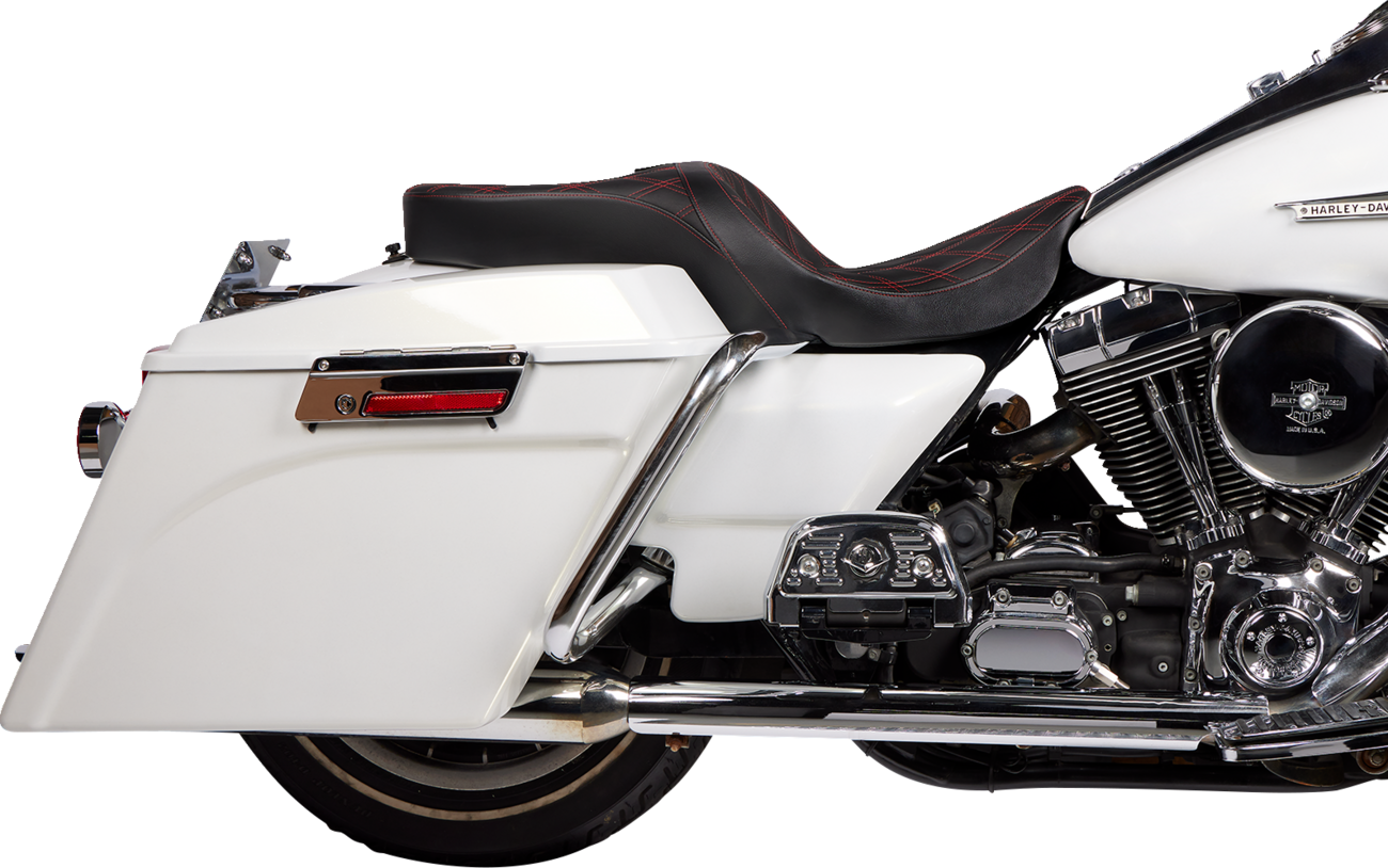 DRAG SPECIALTIES SEATS, DRAG SPECIALTIES SEATS Freedom Seat - Vinyl - Double Diamond Red Stitch for FLH 1997-2007 (Part #08011507-4676D)