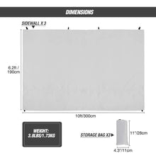 Load image into Gallery viewer, Dimensions of REDCAMP 10x6.2ft Instant Canopy Sidewall for 10x10ft Pop Up Canopy showing size and storage details.