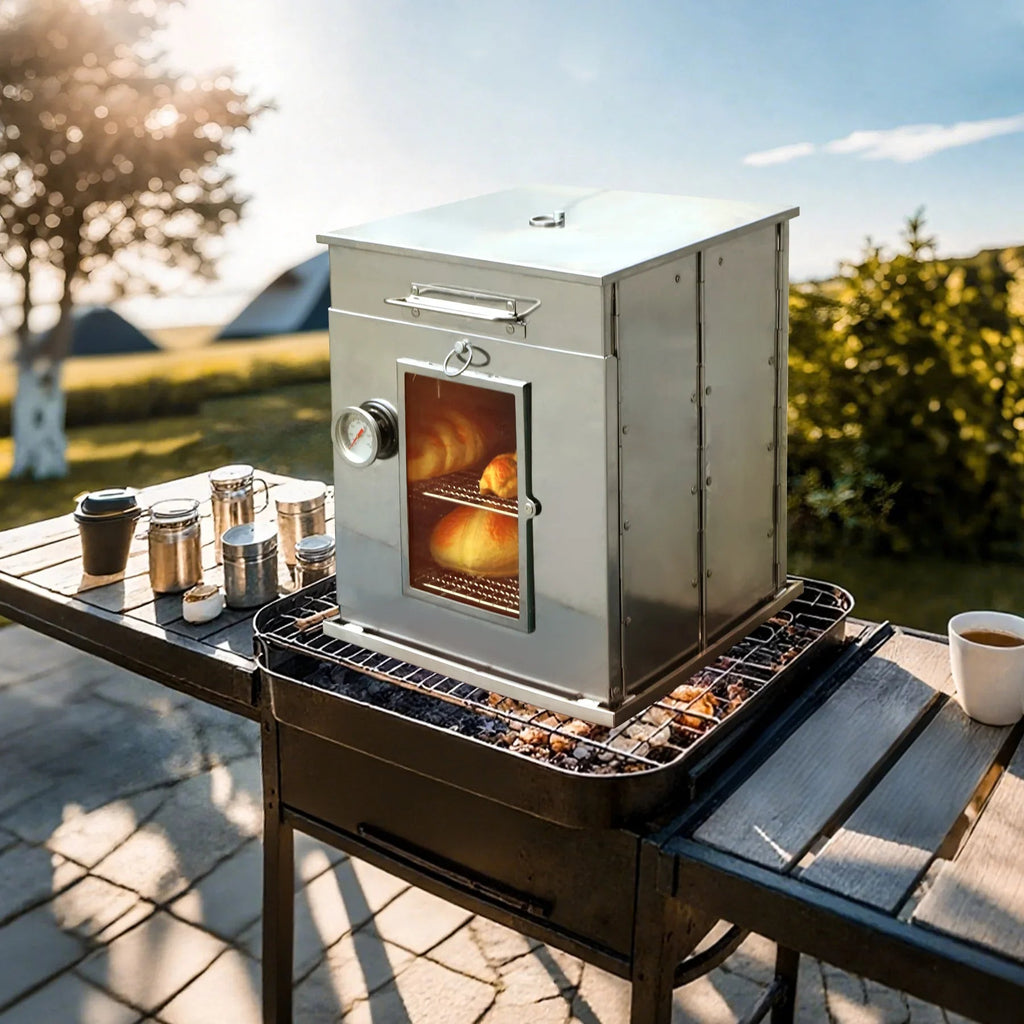 Foldable Stainless Steel Camping Oven with 3 Tier Grill for Propane Stove Baking Outdoor Cooking