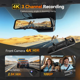 G900 TriPro 4K+2.5K+1080P 3 Channel Cabin Monitor Mirror Dash Cam