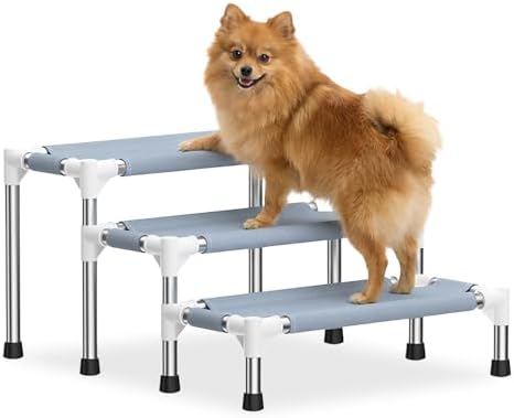 13 Inch 3-Tier Dog Stairs, Cotton Fabric Steps