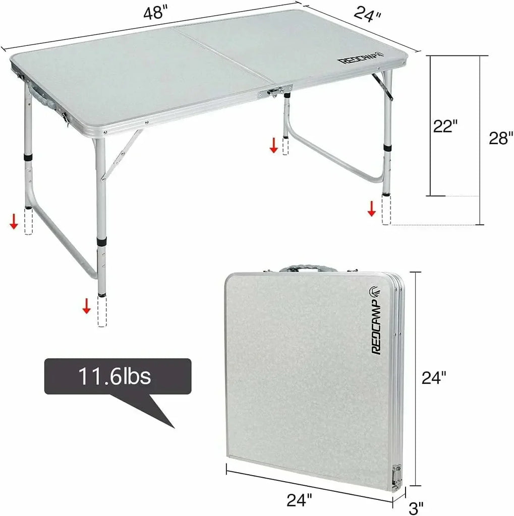 Aluminum Folding Camping Table with Adjustable Height Legs, 2/3/4ft