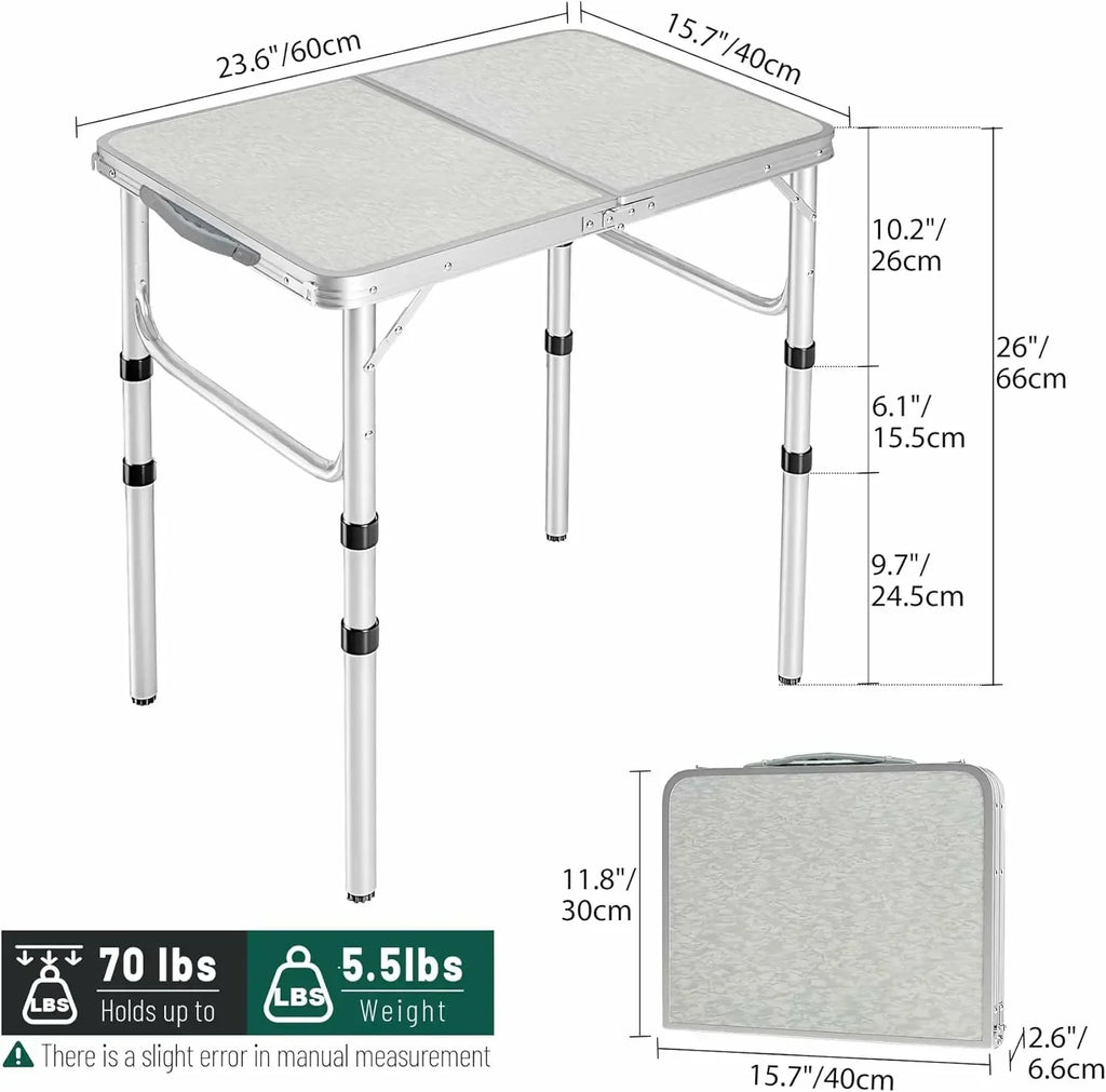Aluminum Folding Camping Table with Adjustable Height Legs, 2/3/4ft