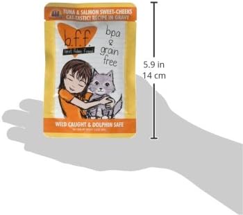 Weruva B.F.F. OMG - Best Feline Friend Oh My Gravy!, Tuna & Salmon Sweet Cheeks with Tuna & Salmon in Gravy Cat Food, 3oz Pouch (Pack of 12)