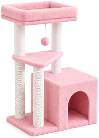 Small Cat Tree Tower for Indoor Cats, 33 Inches Multi-Level Cat Condo
