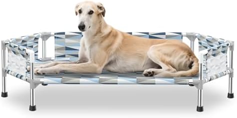 Elevated Dog Bed with Guardrails, Raised Cooling Outdoor Pet Cot Medium