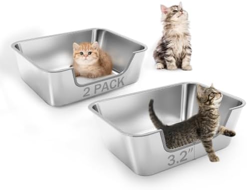 2 Pack Stainless Steel Cat Litter Box